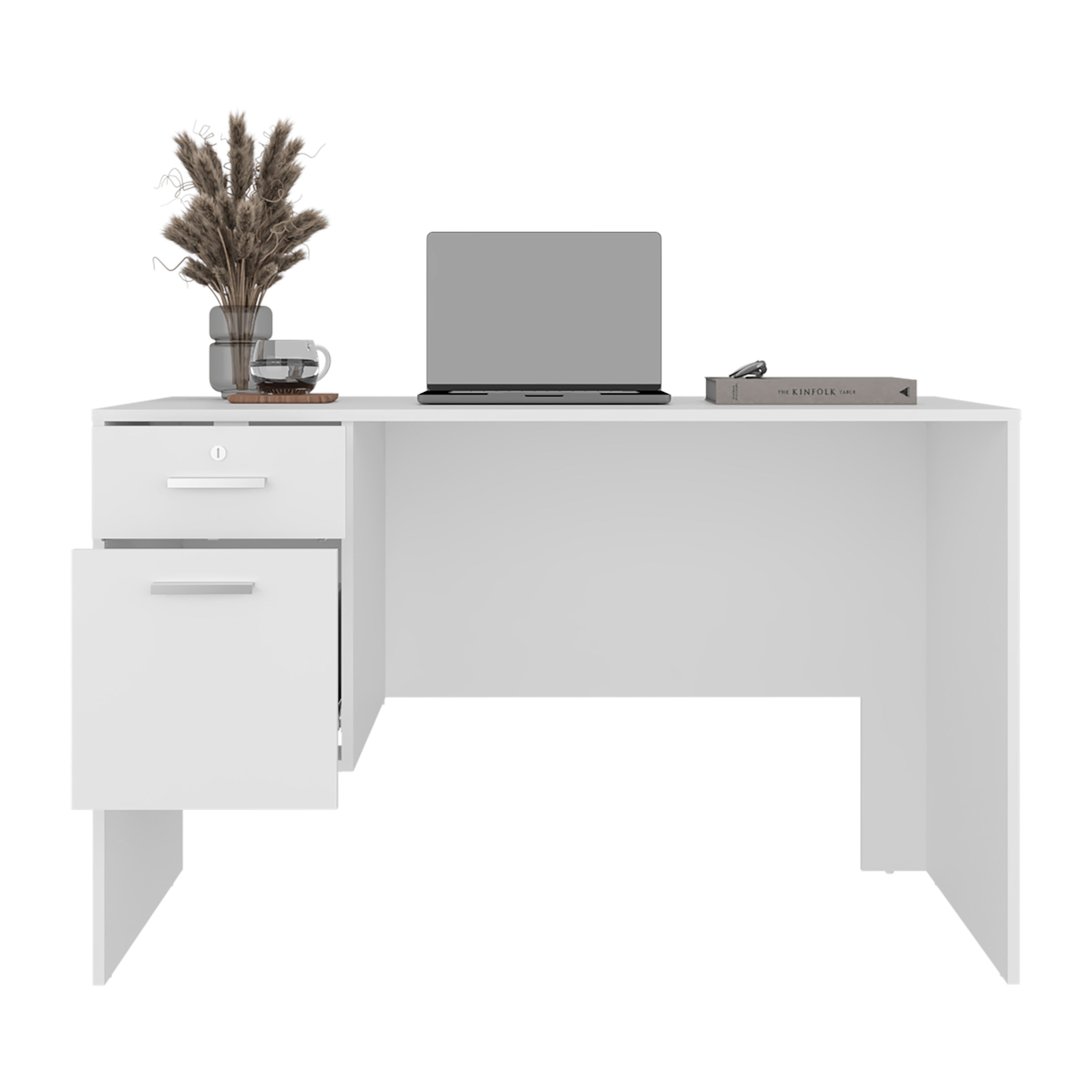 Back. TinyHomie - White 2-Drawer Desk with 1 Lockable - White.