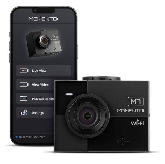 MOMENTO M  
Wi-Fi Dashcam Connected  

MOMENTO M  
Live View  
View Video  
Play Saved Video  
Settings  

M7  
MOMENTO  
Wi-Fi