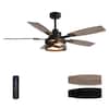 Front. Siljoy - 52-in Rustic Cage Ceiling Fan with Walnut or Black Color Blades Ceiling Fan With Light - Remote Included ( 5-Blade ) - Black and Gold Accents.