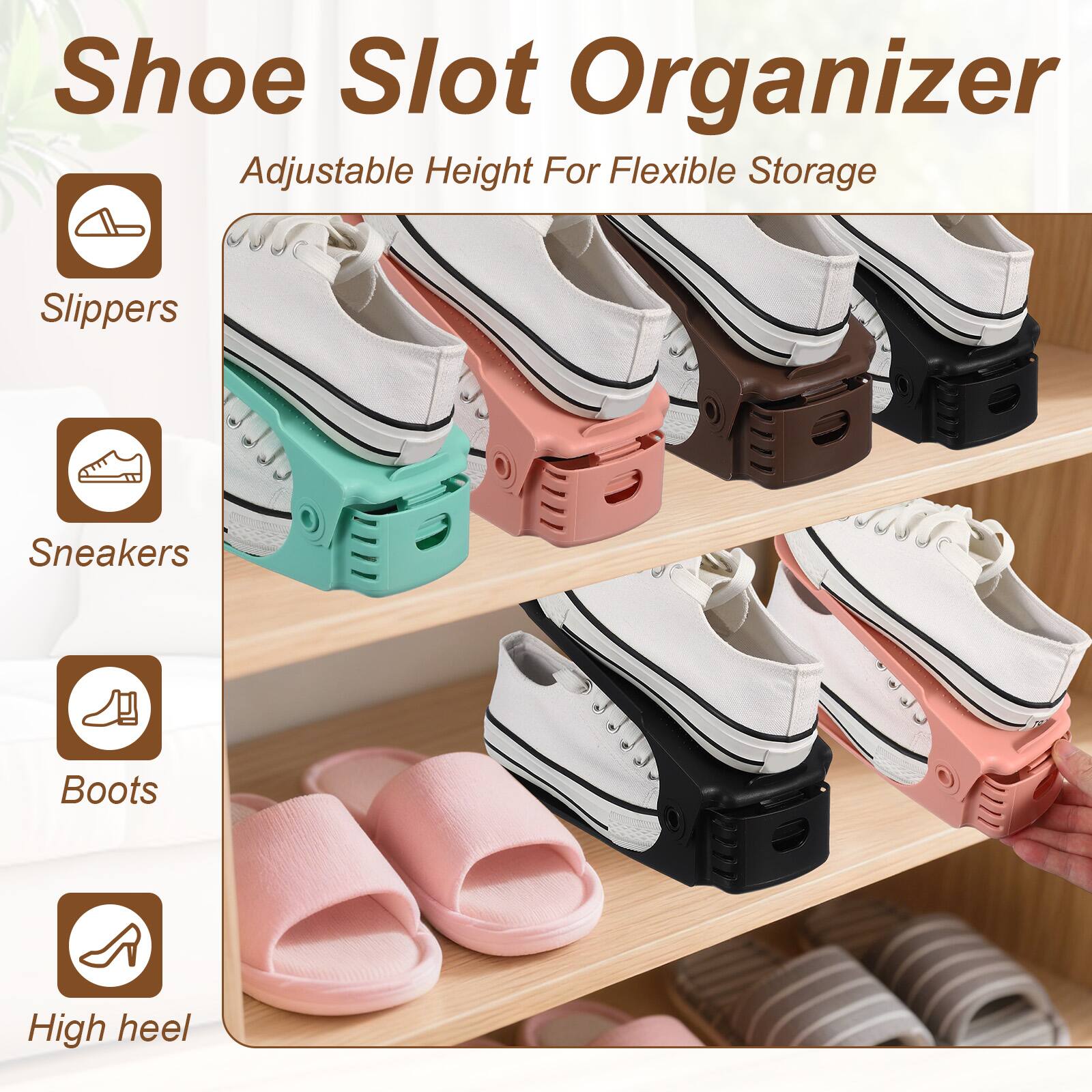 Shoe Slot Organizer Adjustable Height For Flexible Storage Slippers Sneakers Boots High heel