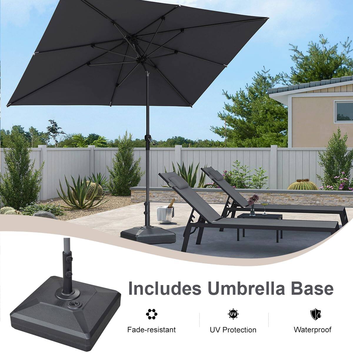 Includes Umbrella Base  
- Fade-resistant  
- UV Protection  
- Waterproof