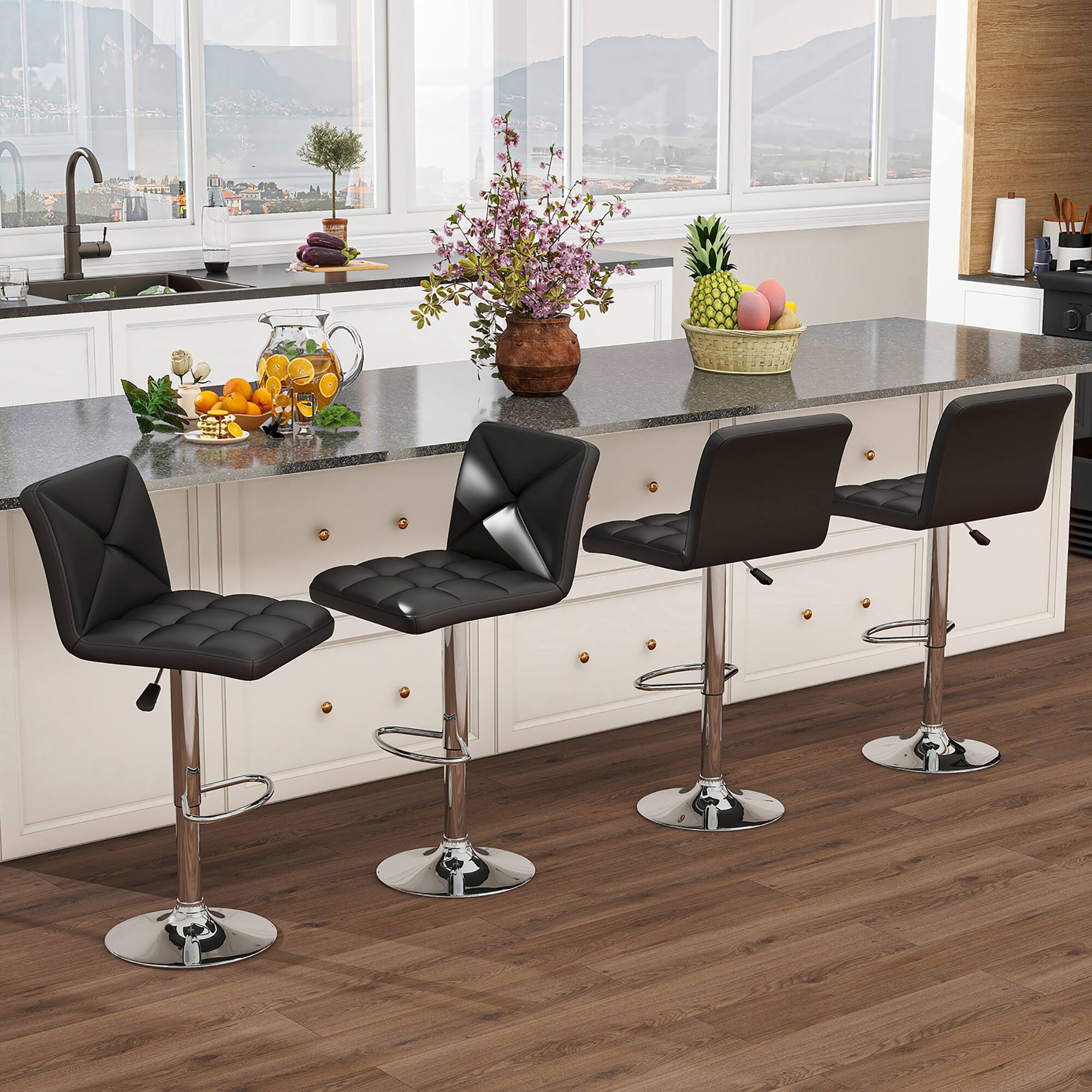 Alt View 1. Gymax - Gymax 4 PCS Bar Stools PU Leather Swivel Bar Chairs Height Adjustable Upholstered Barstools Black - Black.