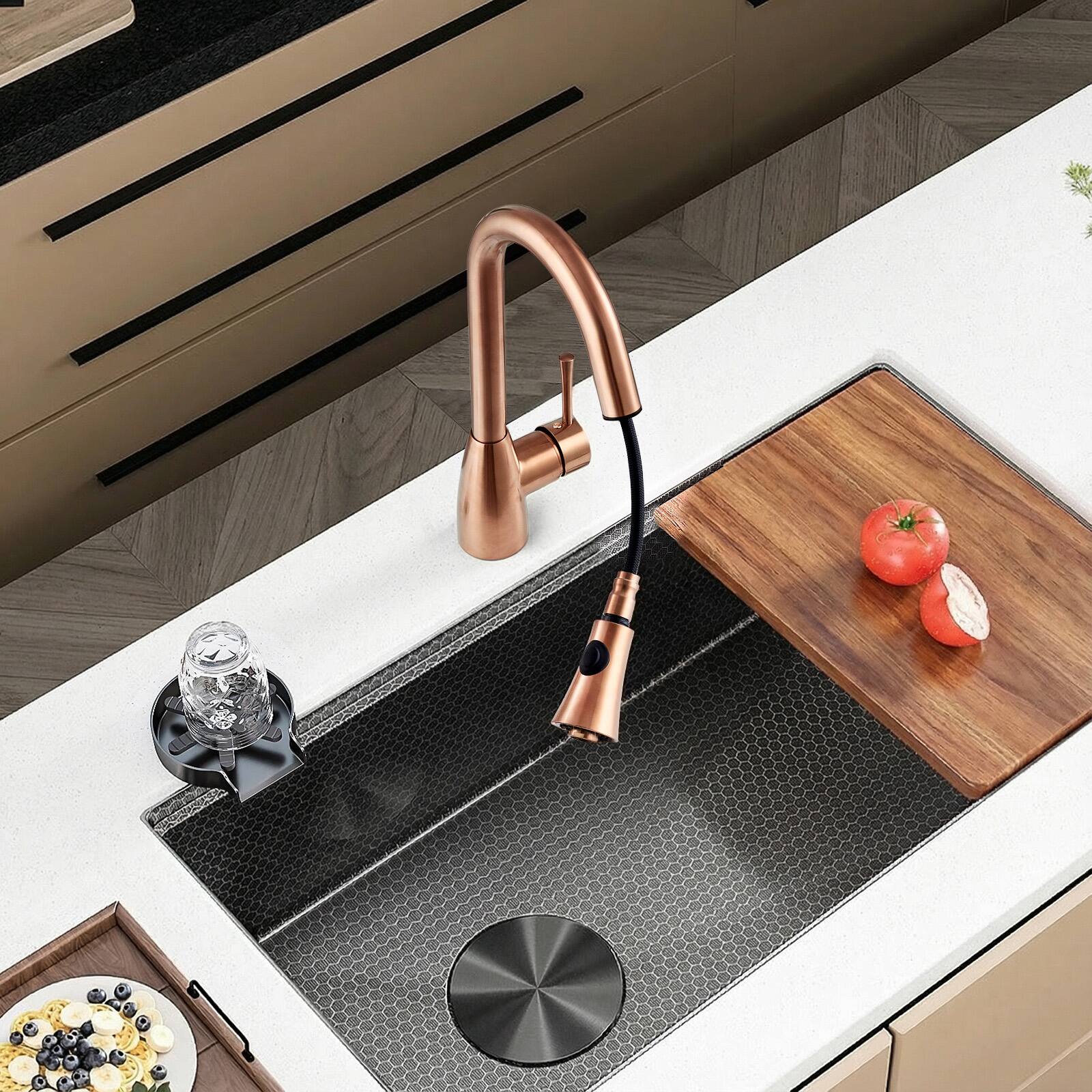 Alt View 8. Akicon - Akicon One-Handle Solid Brass Kitchen Faucet with Pull Down Sprayer in Copper - Copper.