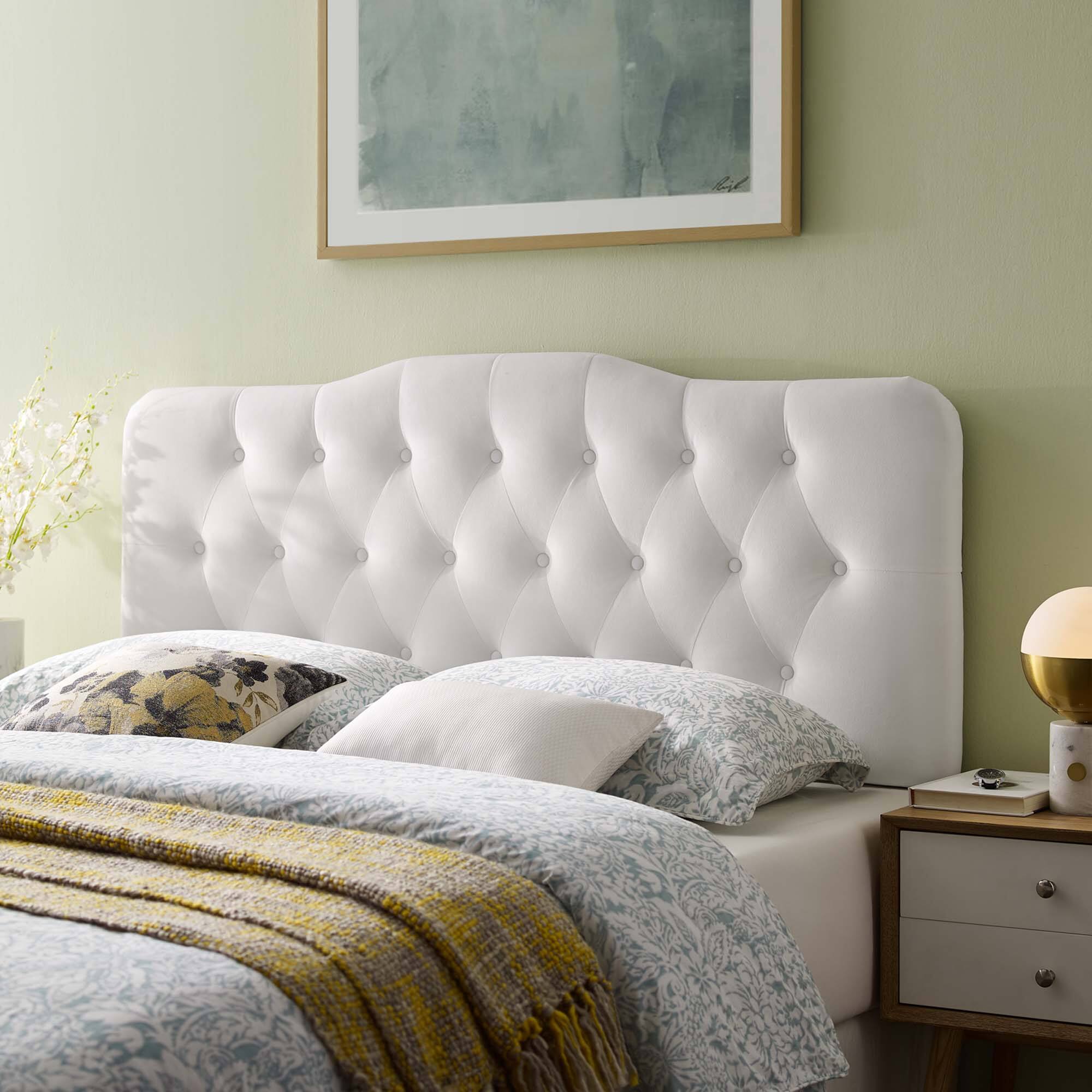Alt View 2. Modway - Annabel Diamond Tufted Performance Velvet Full Headboard by Modway - White.