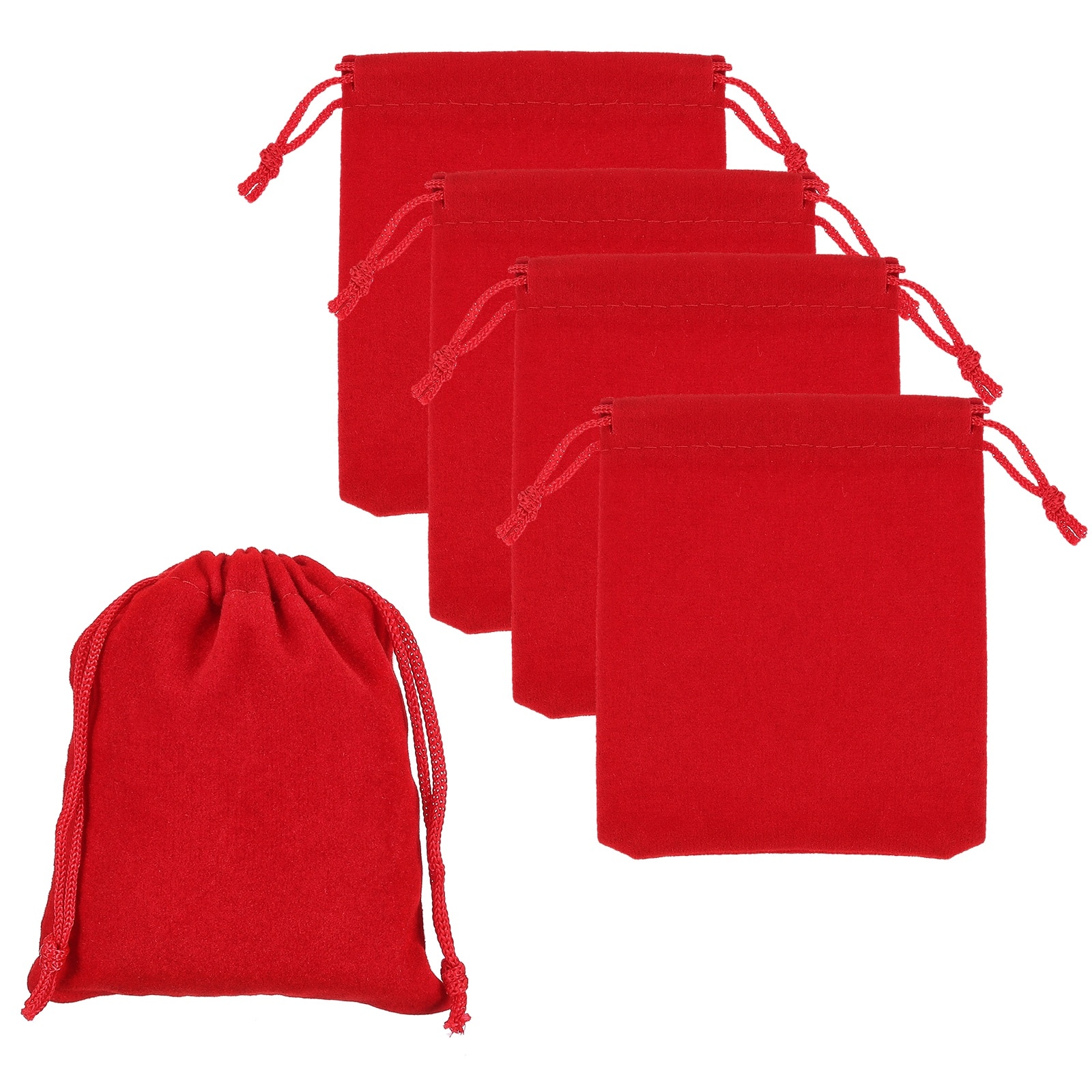 Unique Bargains - Bluetooth Headphone Bag, 5pcs 3.54x2.76 Inch Travel Headset Carrying Storage Pouch Drawstring for Over-Ear Headphones - Red
