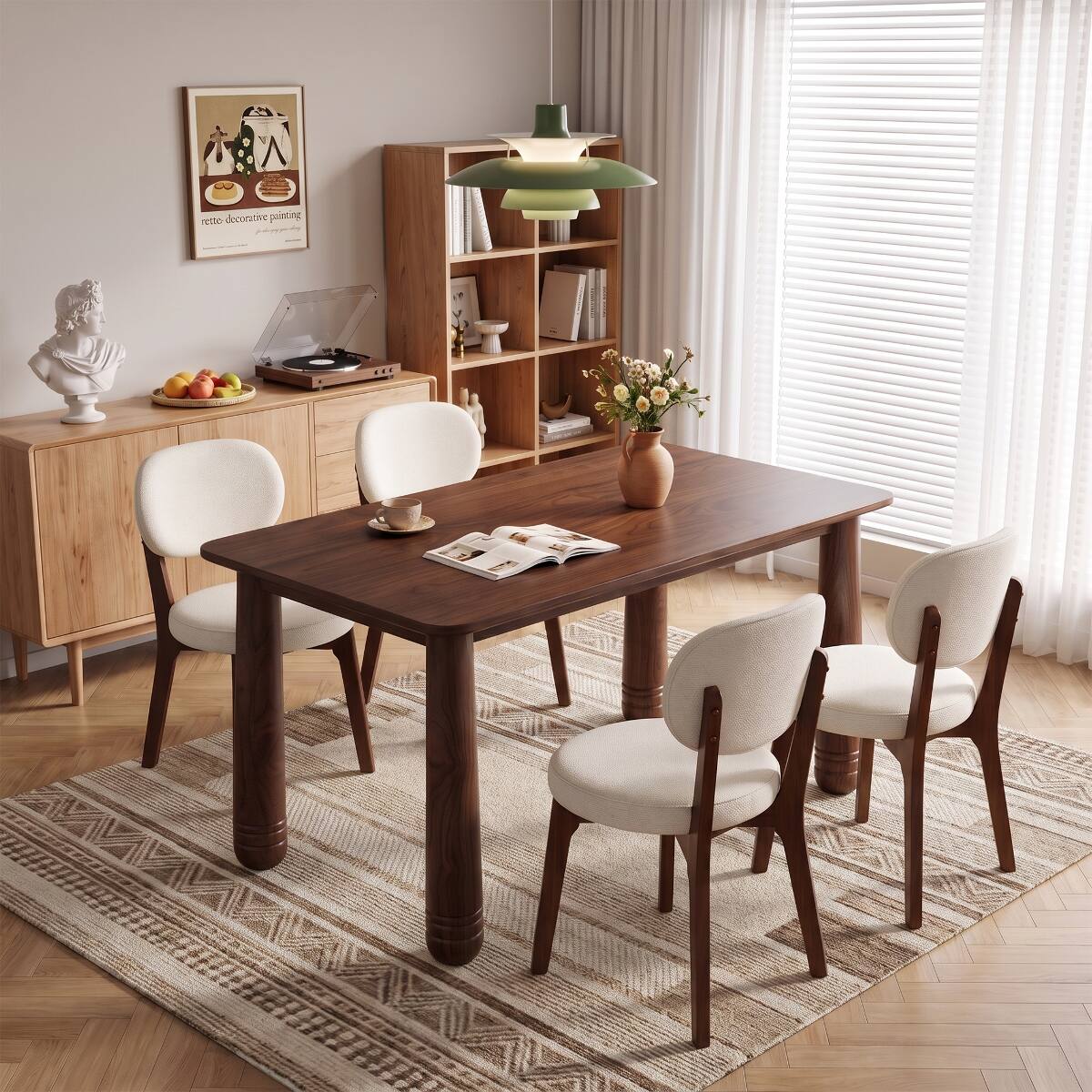 Loheer 63 inch solid wood dining table, finish, rectangular kitchen ...