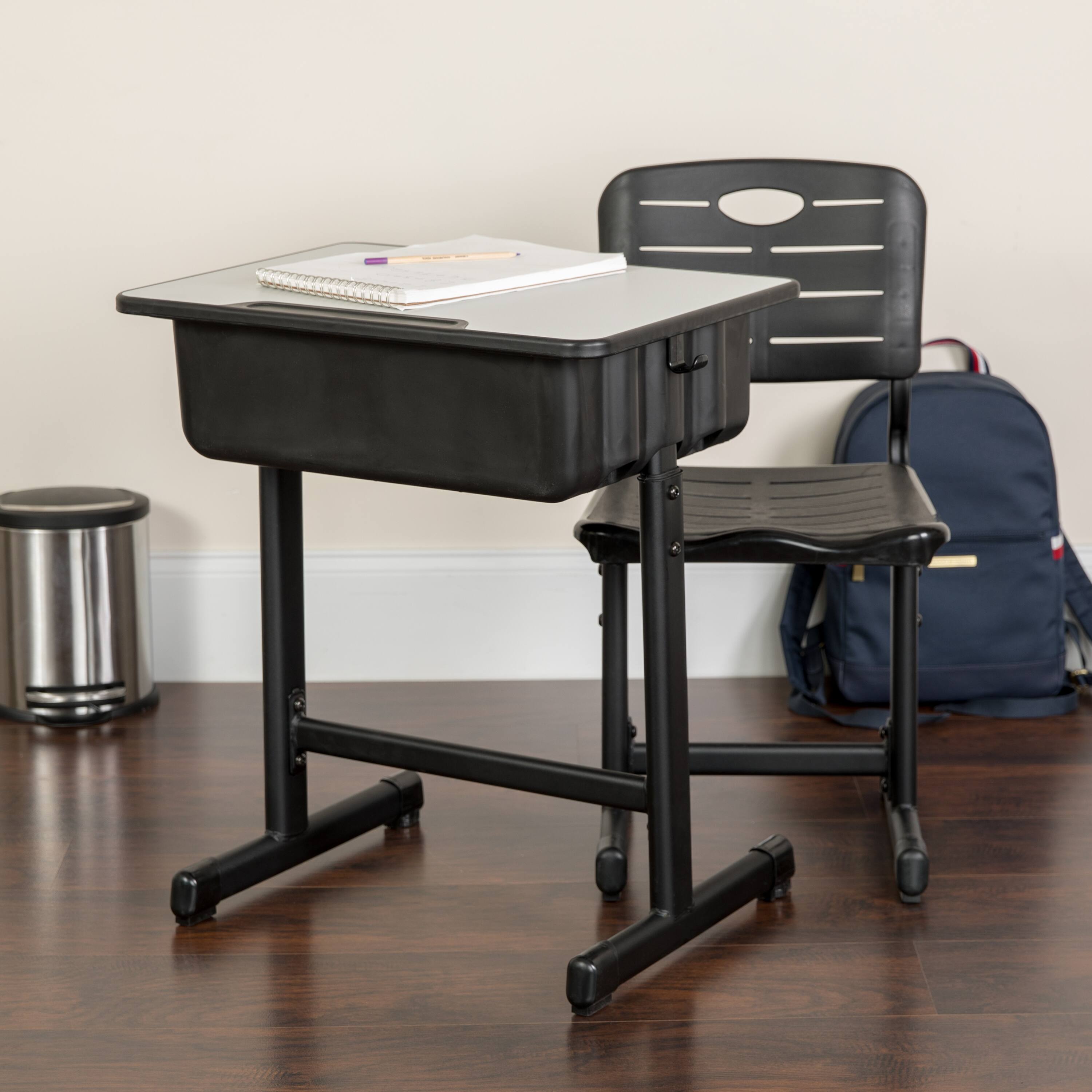 Alt View 1. Emma + Oliver - Adjustable Height Student Desk and Chair with Pedestal Frame - Grey.