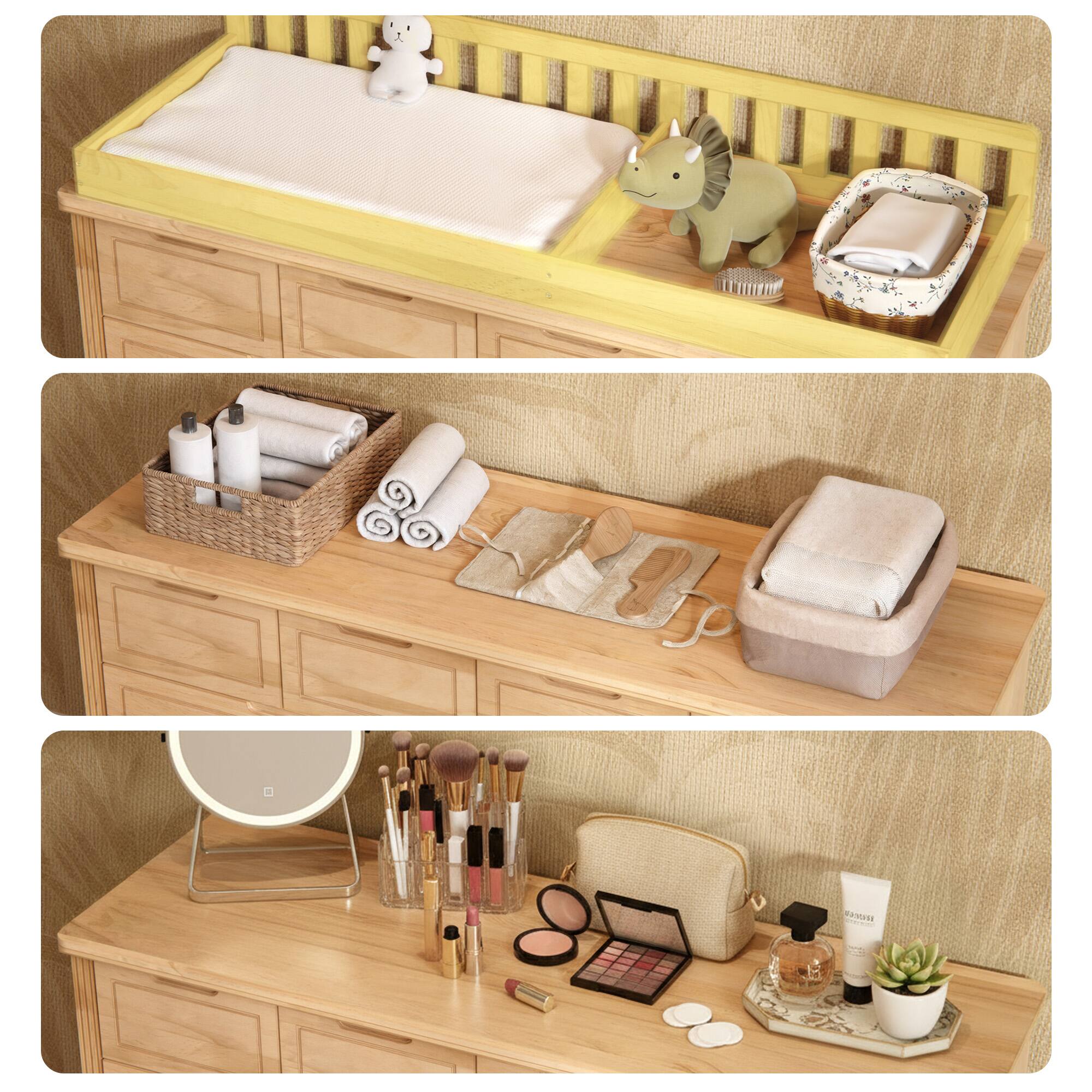 Alt View 4. Homsee - Solid Wood Baby Changing Table Dresser with Drawers, Nursery Diaper Organizer, Anti-Tip Storage Cabinet for Newborns - Wooden.