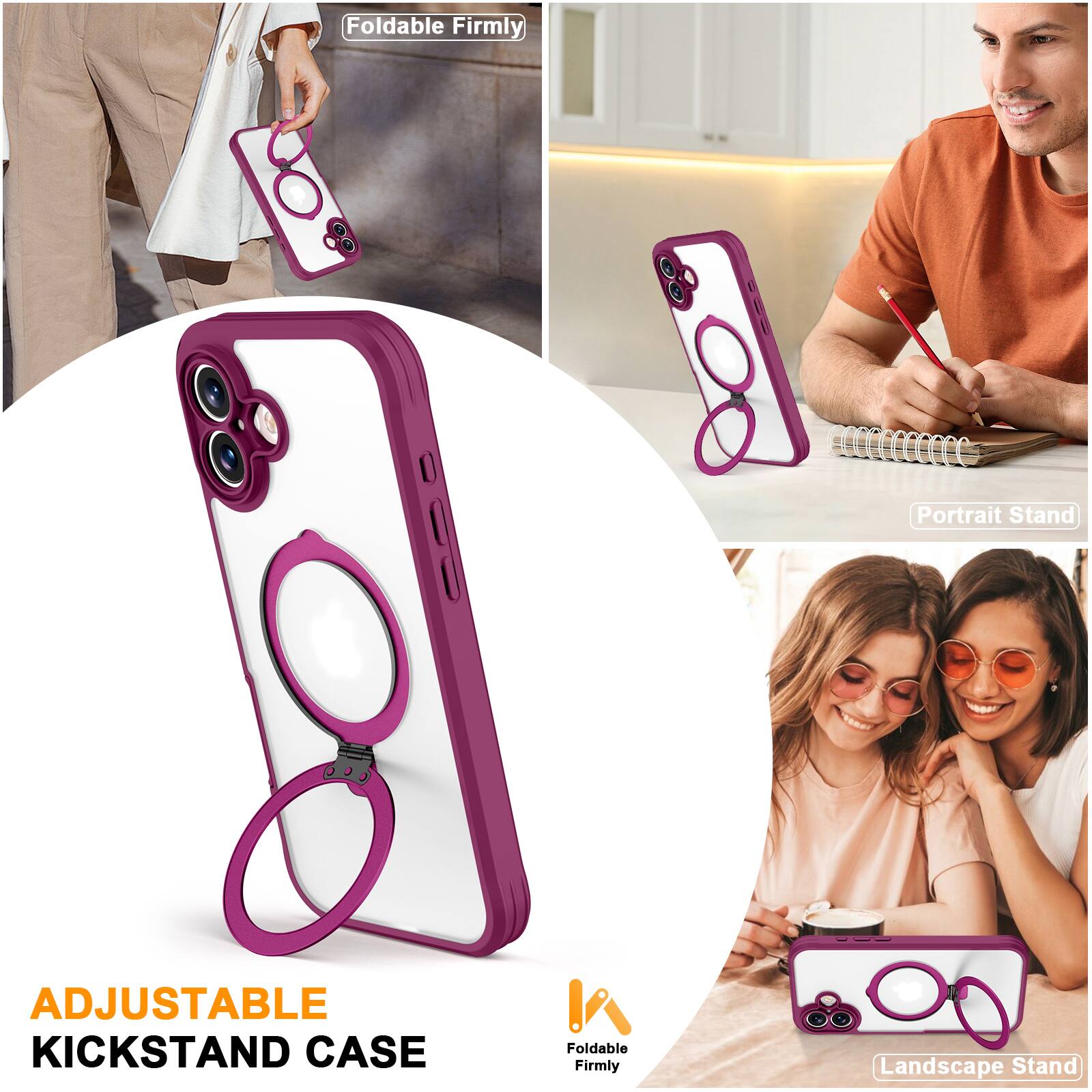 Foldable Firmly  
Portrait Stand  
ADJUSTABLE KICKSTAND CASE  
Foldable Firmly  
Landscape Stand