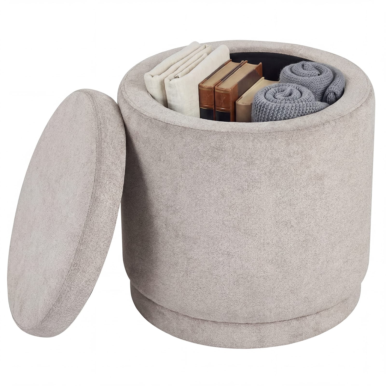 Costway - Round Storage Ottoman Foot Rest with Removable Lid 400 LBS Weight Capacity for Home - Beige