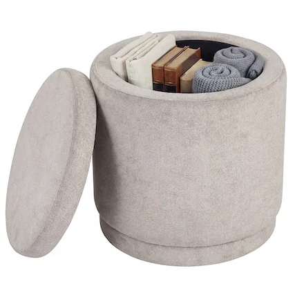 Front. Costway - Costway Round Storage Ottoman Foot Rest with Removable Lid 400 LBS Weight Capacity for Home - Beige.