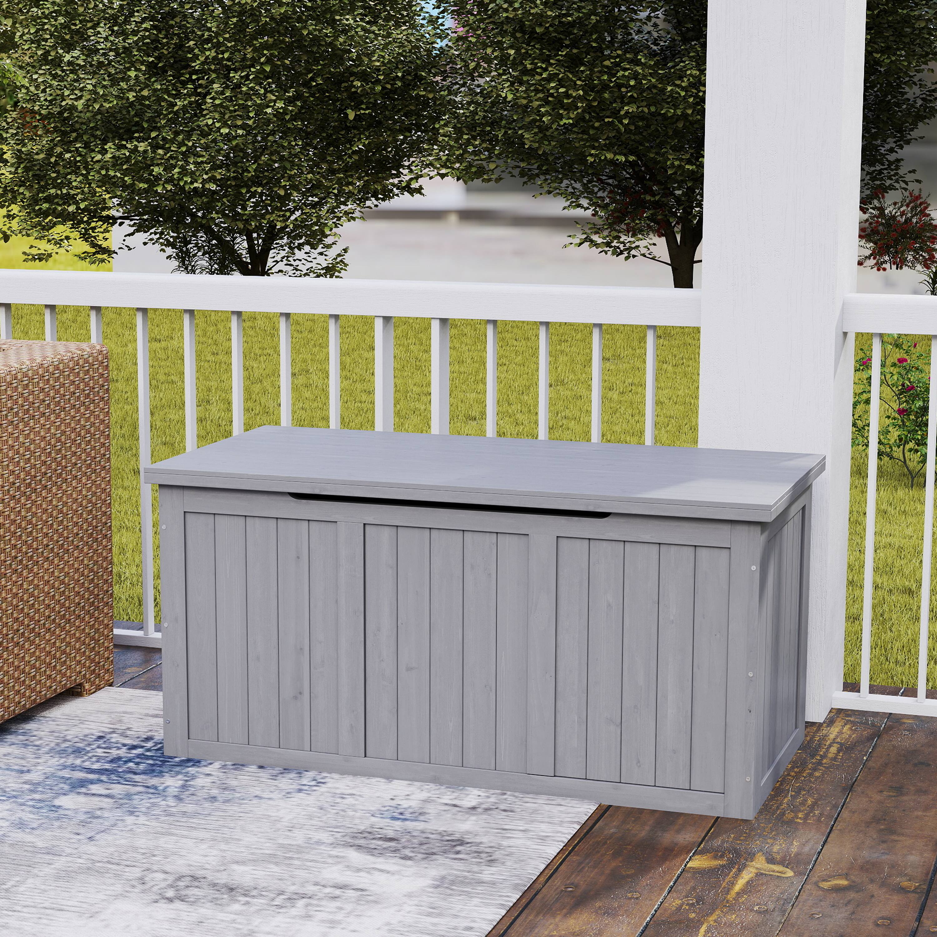 Alt View 1. APRILSOUL - 67 Gallon Wooden Deck Box with Spacious Storage Durable Weather Resistant - Gray.