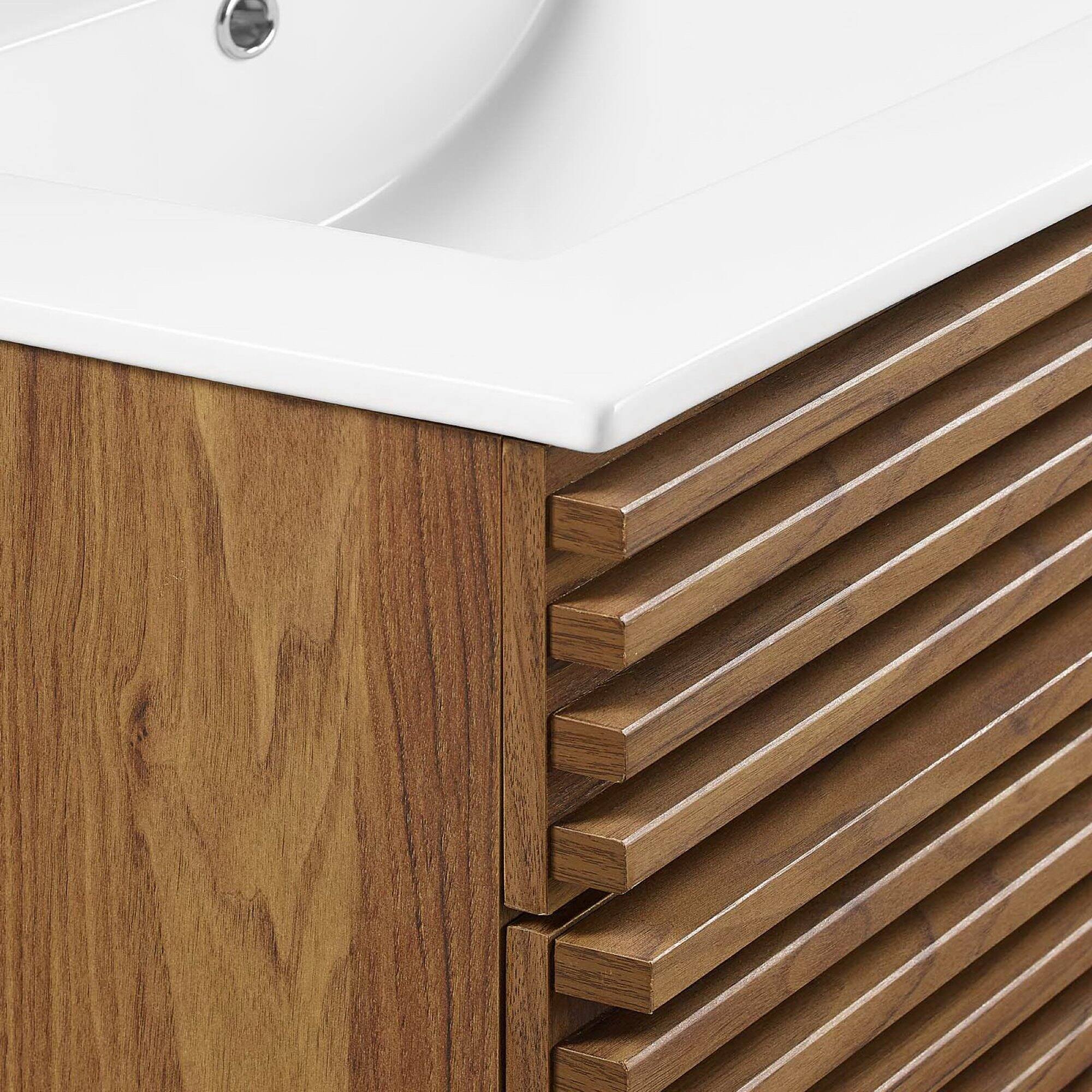 Alt View 9. Modway - Render 18" and 24" Bathroom Vanities with White Basin Included - Walnut White.