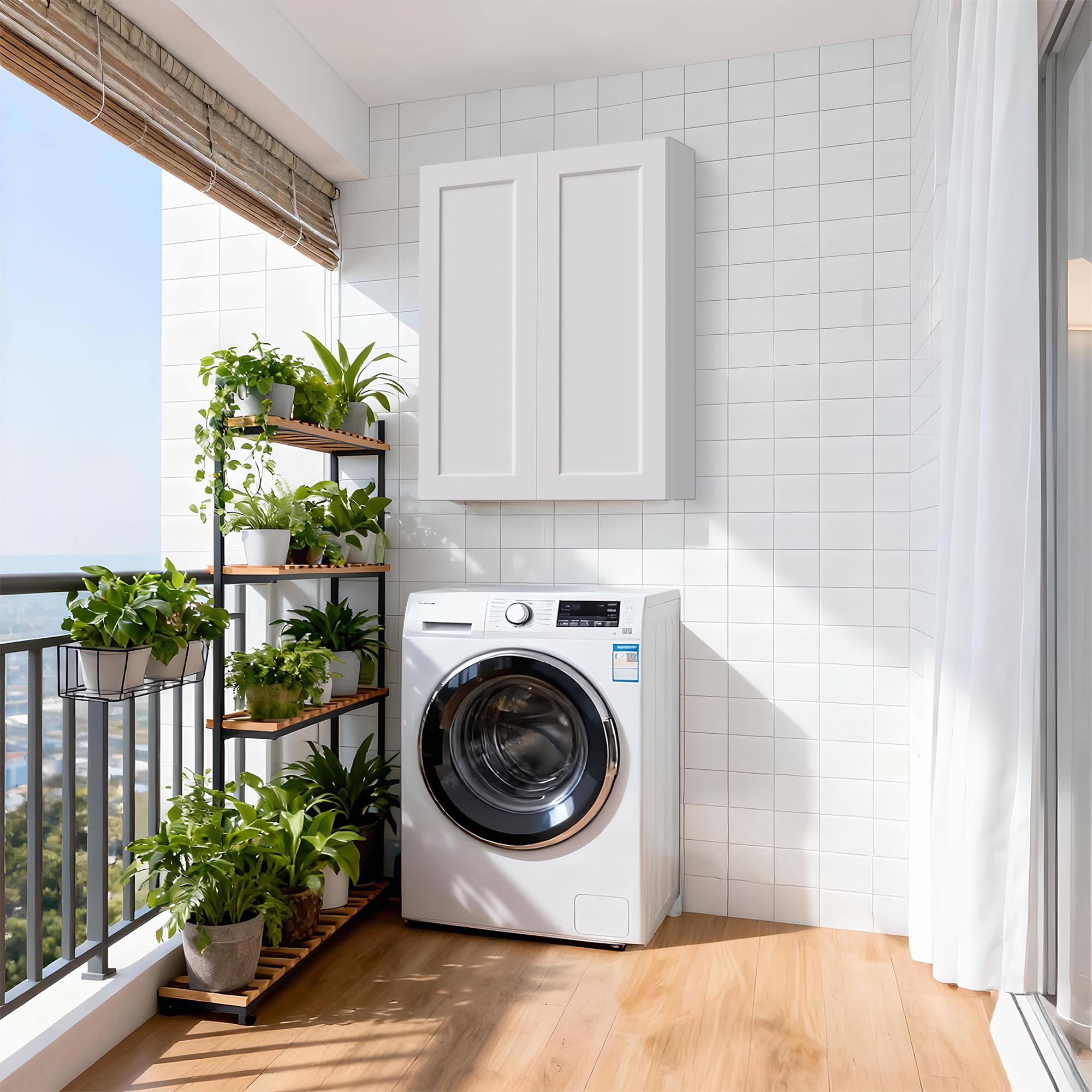 Alt View 2. Boyel Living - White Shaker Wall Cabinet with Double Door 36-in L x 12-in W x 42-in H for Kitchen Bathroom Laundry Garage - White.