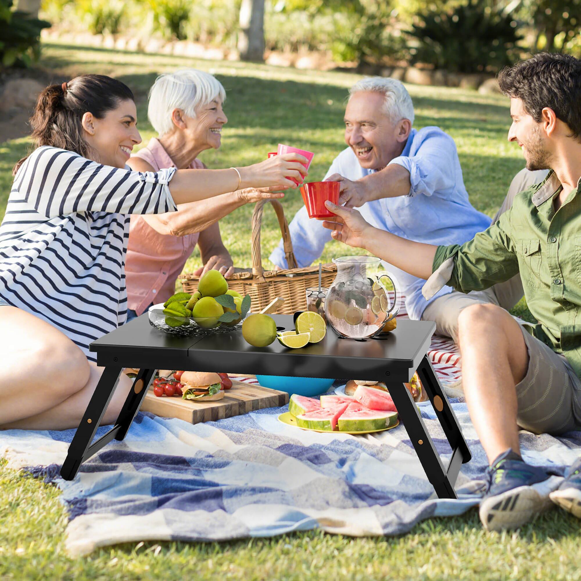 Alt View 4. Gymax - Gymax Bamboo Laptop Desk Adjustable Folding Bed Tray w/ Drawer Heat Dissipation - Black.