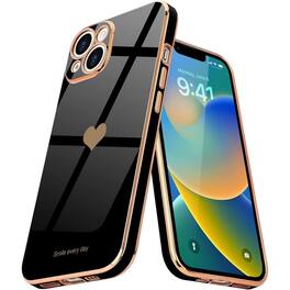 Entronix - Luxury Glossy Heart Case for iPhone 15 Plus - Flexible and Stylish Protection - Black