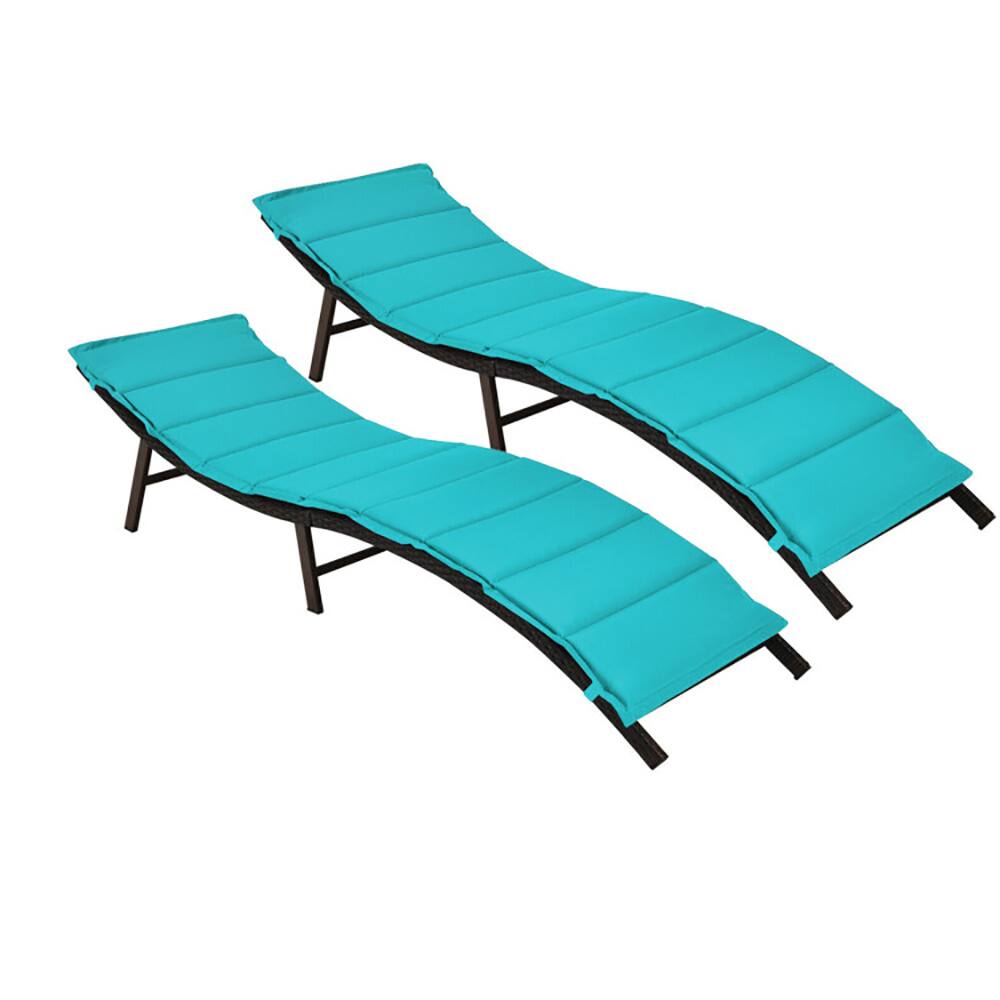 Back. Kadyn - Outdoor Chaise Lounge Chair, 2Pcs Folding Patio Lounger Chair-Turquoise, Portable Recliner for Lawn Garden Beach Yard - Blue.