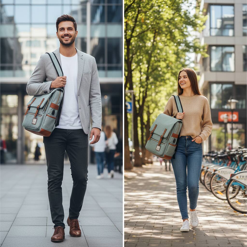 Alt View 2. ZUQIETA - ZUQIETA Vintage Slim Laptop Backpack College & Casual, Fits 15.6" Laptop in Green - Green.