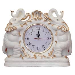 FC Design - 14.5"H White Elephant Decorative Table/Wall Clock - Unique Gift - Multicolor