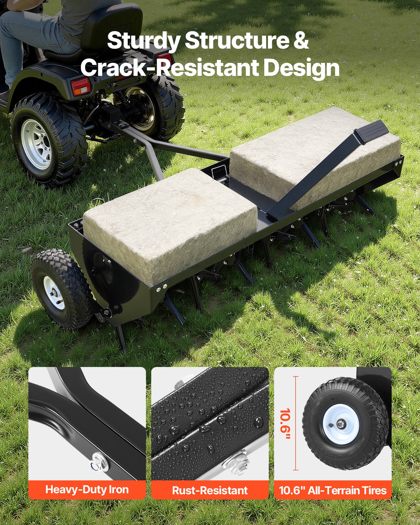 Sturdy Structure & Crack-Resistant Design

Heavy-Duty Iron
Rust-Resistant
10.6" All-Terrain Tires