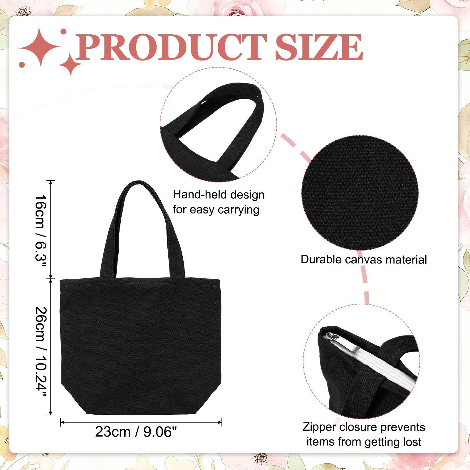 PRODUCT SIZE

16cm / 6.3"  
Hand-held design for easy carrying

26cm / 10.24"  
23cm / 9.06"  
Durable canvas material

Zipper closure prevents items from getting lost