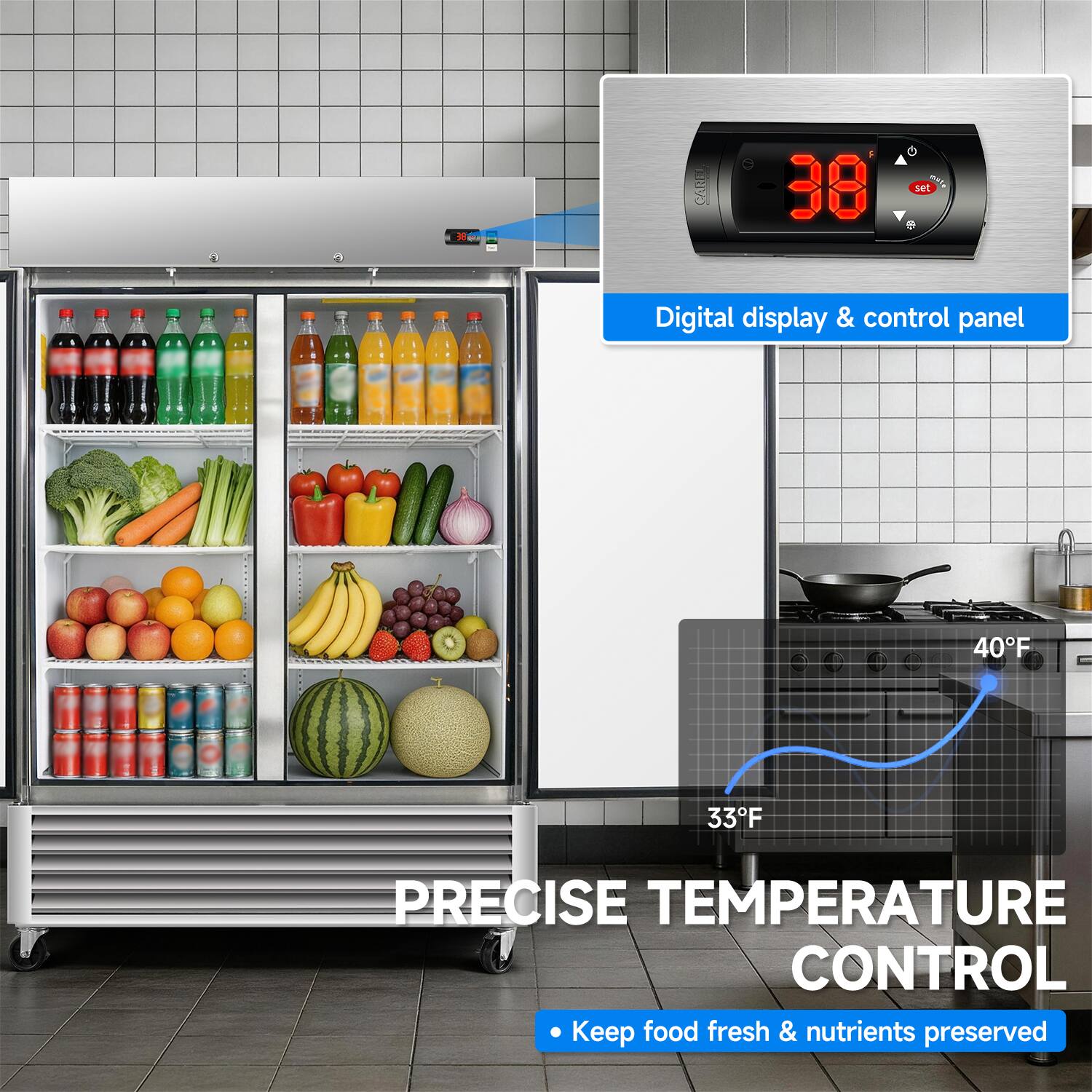 CARD 1 38 set Digital display & control panel 40F 33F PRECISE TEMPERATURE CONTROL Keep food fresh & nutrients preserved