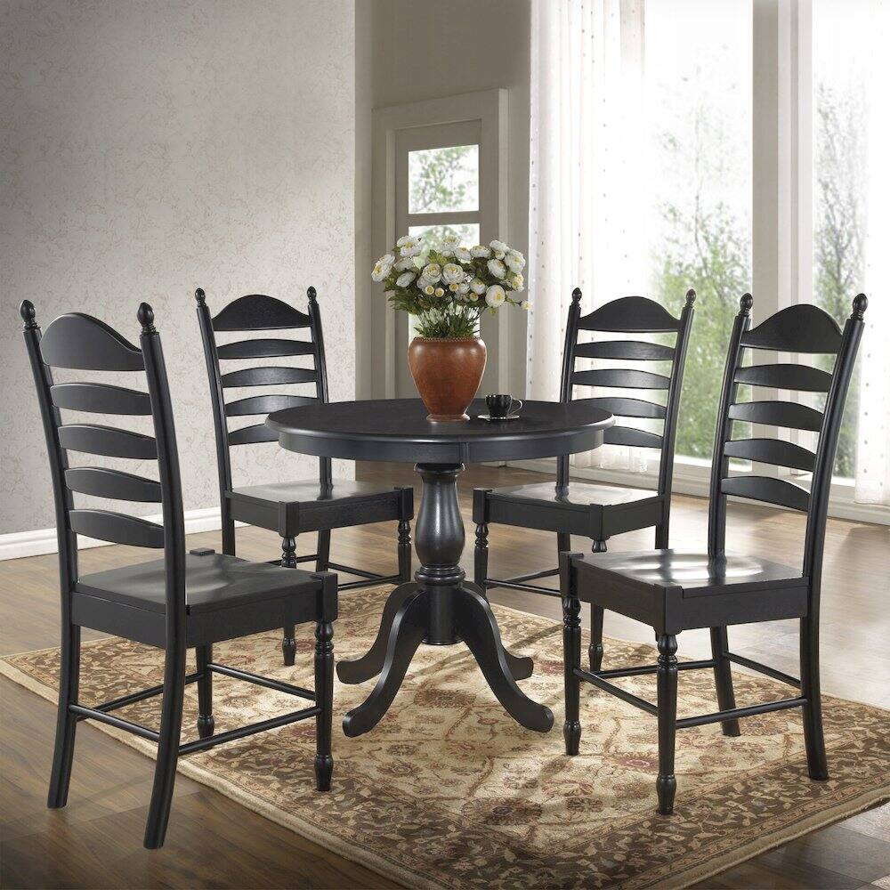Angle. Carolina Chair & Table - Fairview 36" Pedestal Dining Table with 4 Whitman Dining Chairs - Antique Black - Antique Black.