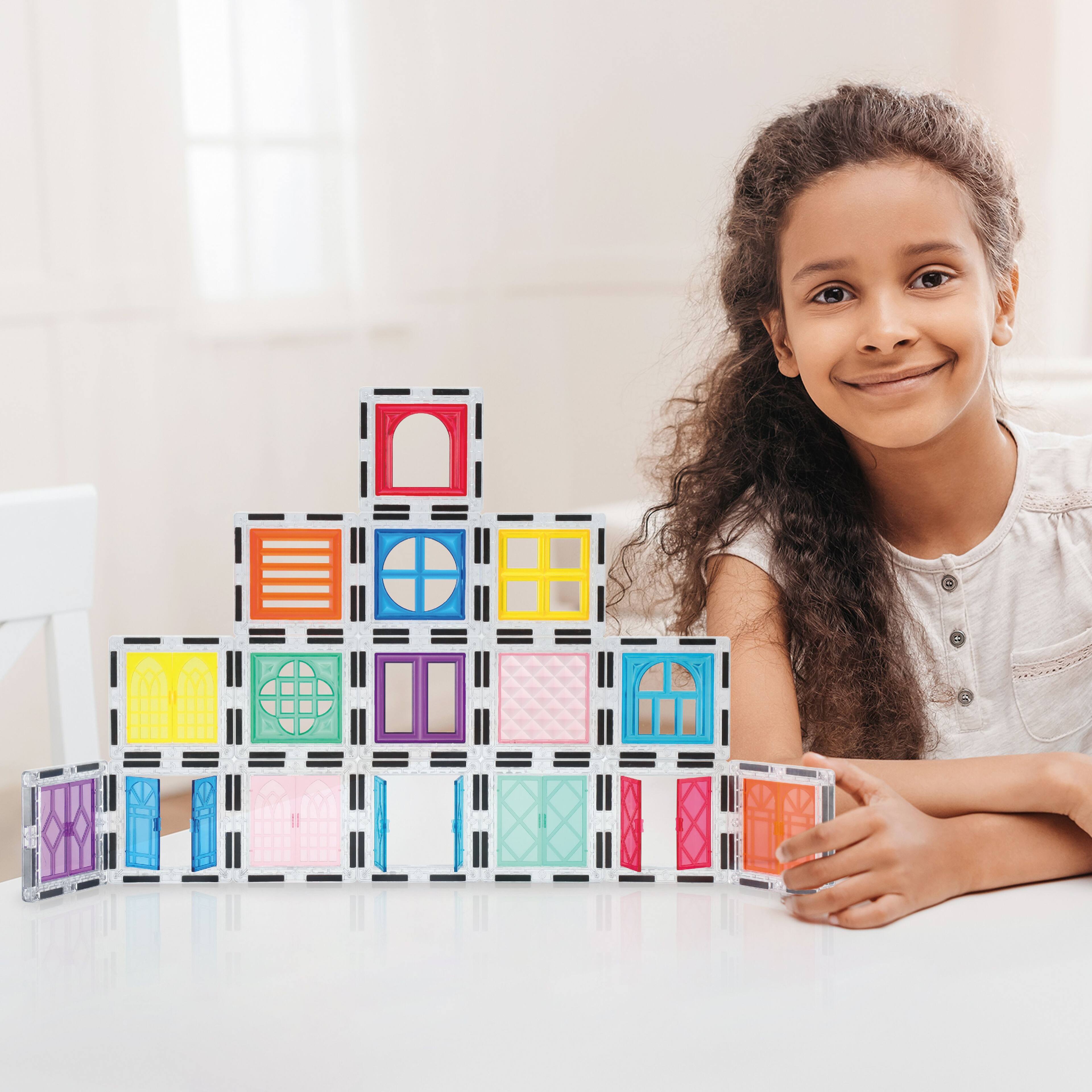 Alt View 1. PicassoTiles - PicassoTiles 40 PC Window and Door Clip Magnetic Tiles, Magnetic Building Blocks for Kids 3+.