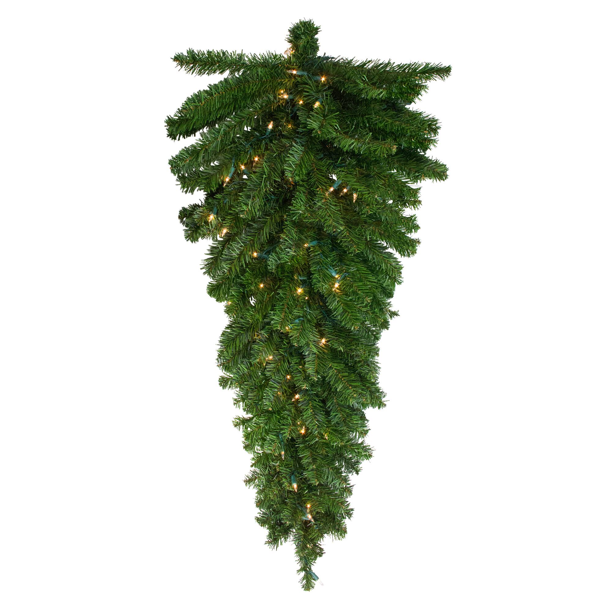 Front. Northlight - Pre-Lit Canadian Pine Artificial Christmas Teardrop Door Swag - 42" - Clear Lights - Green.
