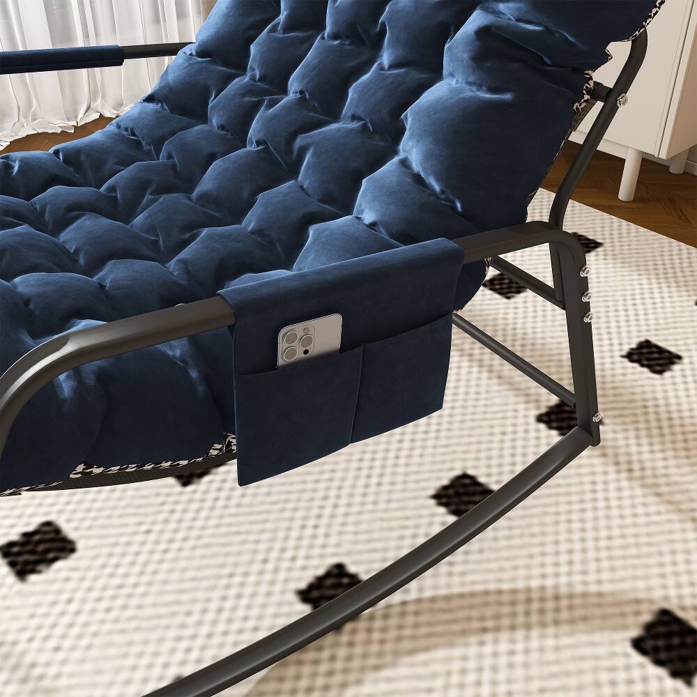 Alt View 4. Loheer - Loheer Blue Rocking Chair with Storage Cushions Ergonomic Lounge Recliner for Patio Bedroom Living Room - Blue.