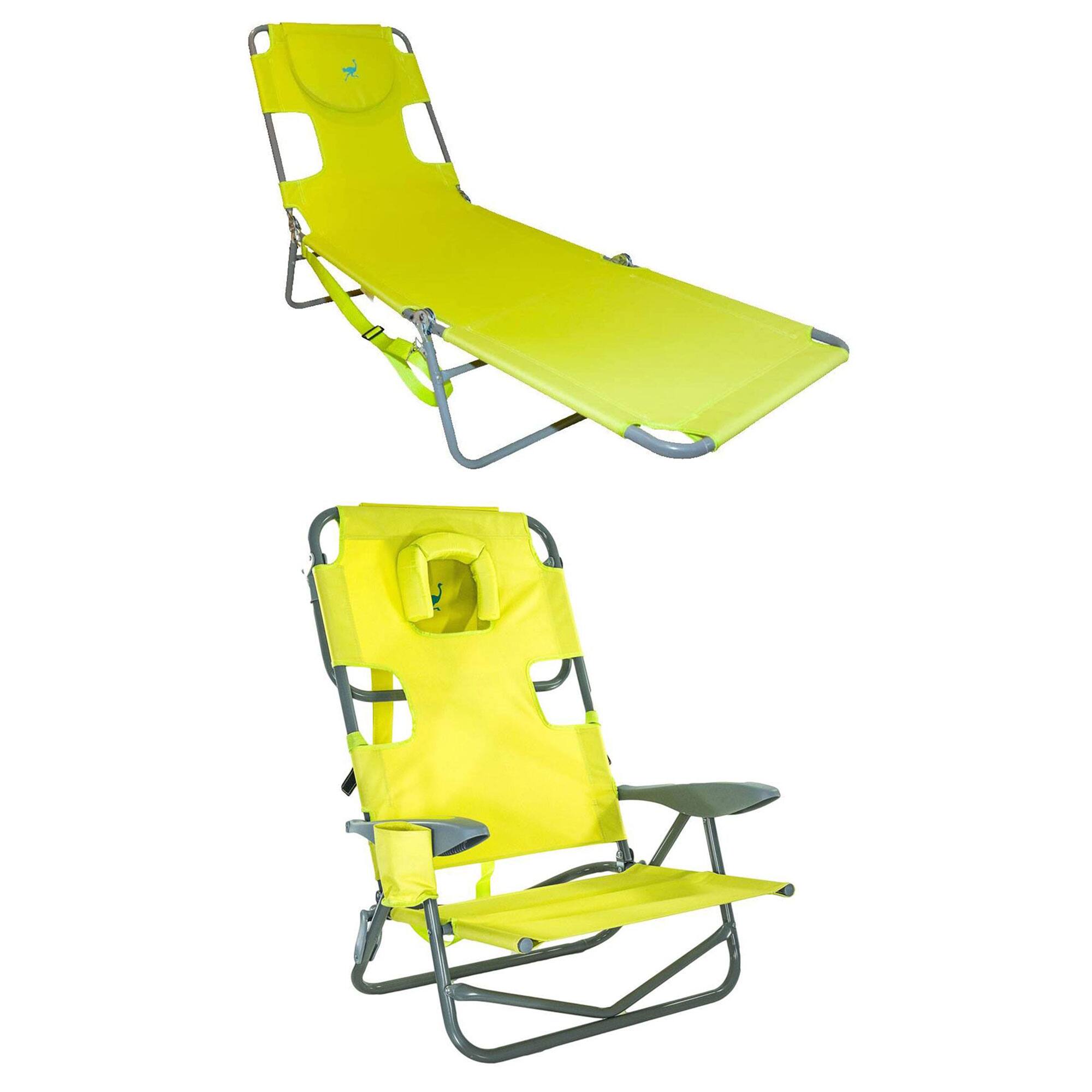 Front. Ostrich - Ostrich On Your Back Reclining Lawn Chair & Chaise Folding Beach Lounger, Green - Dorado.