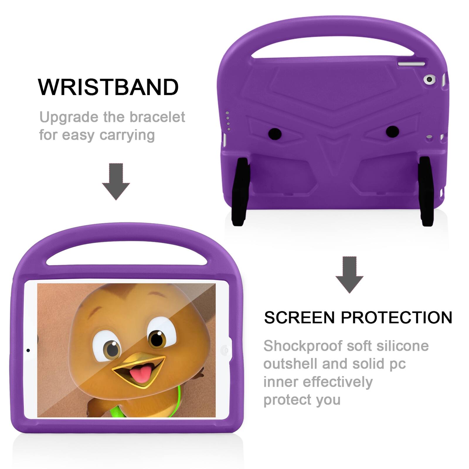 WRISTBAND  
Upgrade the bracelet for easy carrying

SCREEN PROTECTION  
Shockproof soft silicone outshell and solid pc inner effectively protect you
