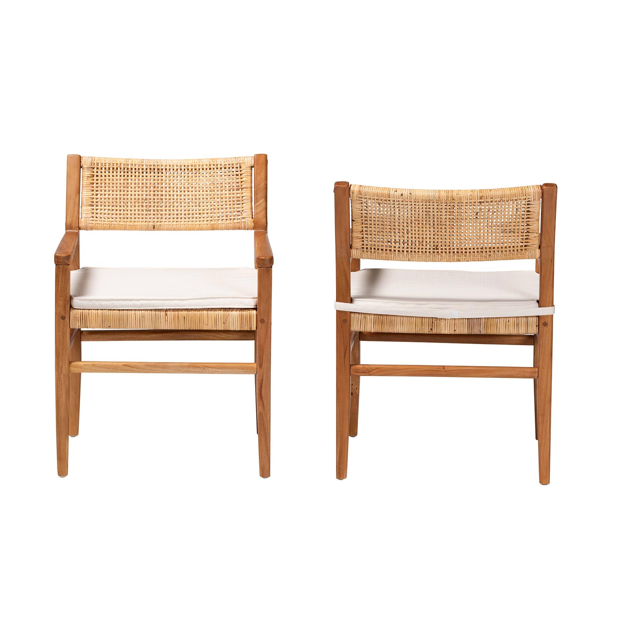 Angle. bali & pari - Chatura Natural Rattan and Mahogany Wood 2-Piece Dining Armchair Set – Handwoven Wicker Dining Chair with Angled Back - Light Honey/Honey.