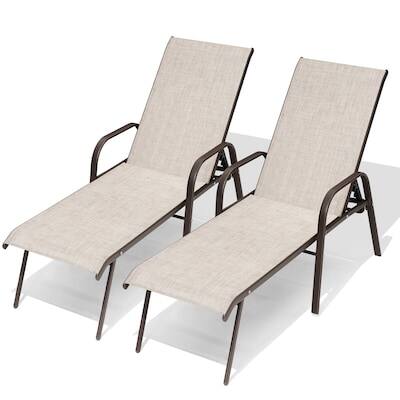 Alt View 8. Crestlive Products - Crestlive Products Set of 2 Brown Metal Frame Stationary Chaise Lounge Chair Beige Texteline Sling Seat - Beige.