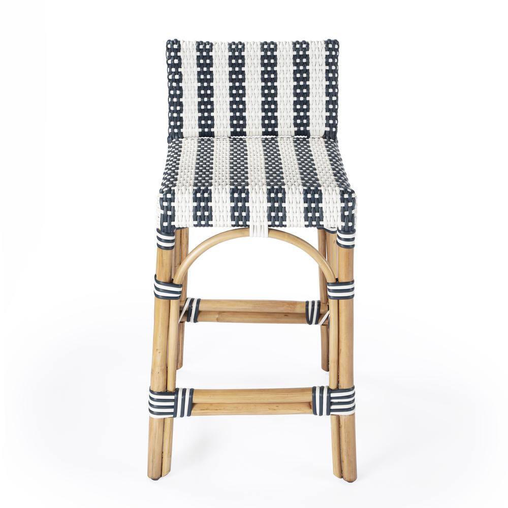 Alt View 4. Butler Specialty - Serienna Rectangular Rattan Low Back 24.5" Counter Stool - White And Navy Stripe.