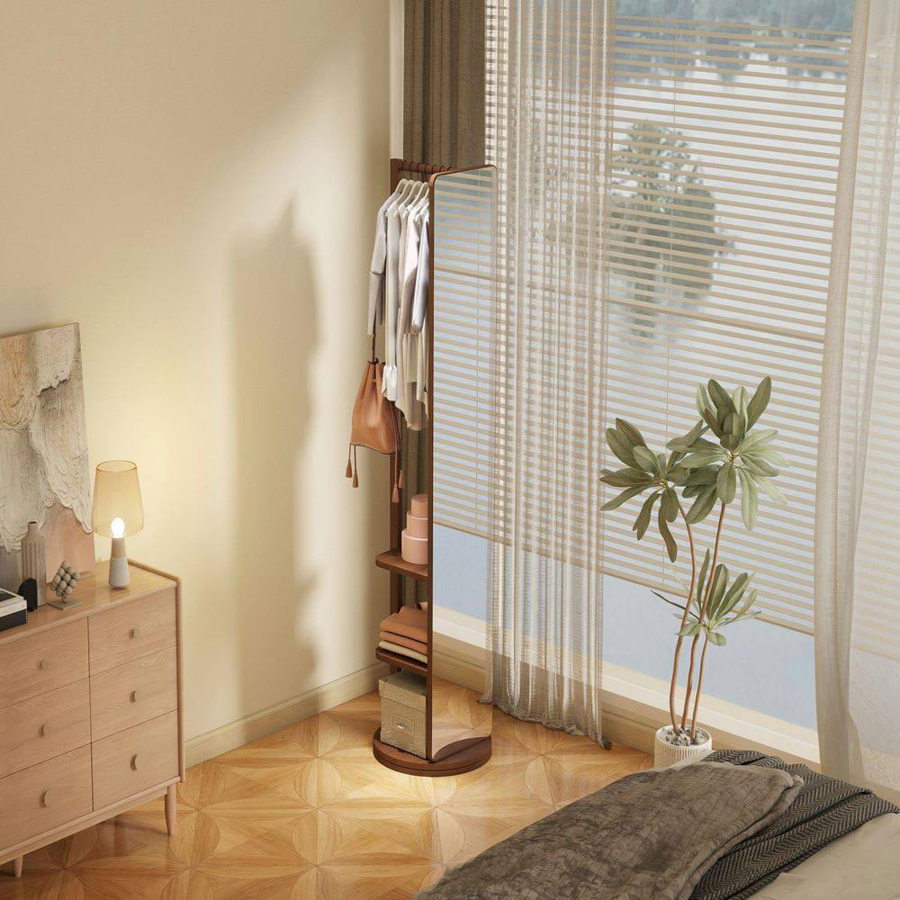 Alt View 2. Kadyn - 69"x16" 360° Rotating Multifunctional Mirror, Solid Wood Mirror with Hook Storage & Coat Rack for Bedroom/Cloakroom.