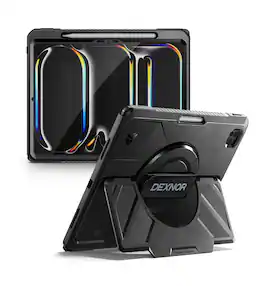 Dexnor - Rugged Case for iPad Pro 13 inch M5 2025/M4 2024 with 360° Rotating Hand Strap, Screen Protector, Pencil Holder - Black