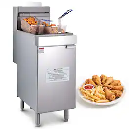 VEVOR - Commercial Deep Fryer,3-Burner Fryer for Restaurants,Stainless Steel Floor Standing Deep Fryers,40lbs Capacity,90,000BTU - Silver