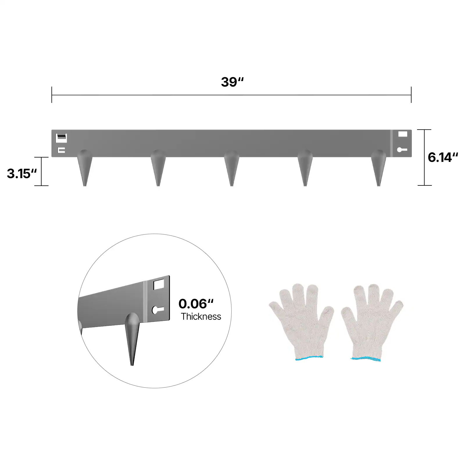 39", 3.15", 6.14", 0.06" Thickness