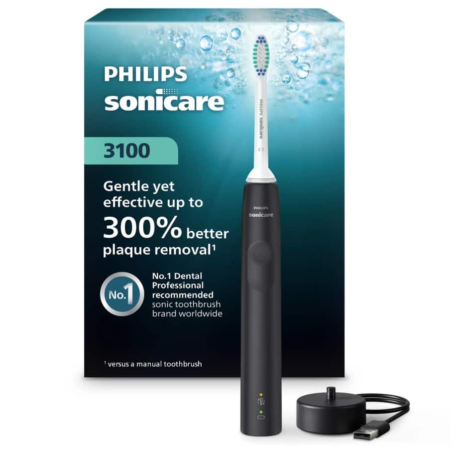 Philips - Sonicare 3100 Electric Toothbrush with Pressure Sensor, HX3681/04 - Black