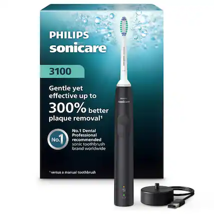 PHILIPS sonicare 3100 C1 Gentle yet effective up to 300% better plaque removal1 No.1 Dental Professional No. 1 recommended sonic toothbrush brand worldwide versus a manual toothbrush