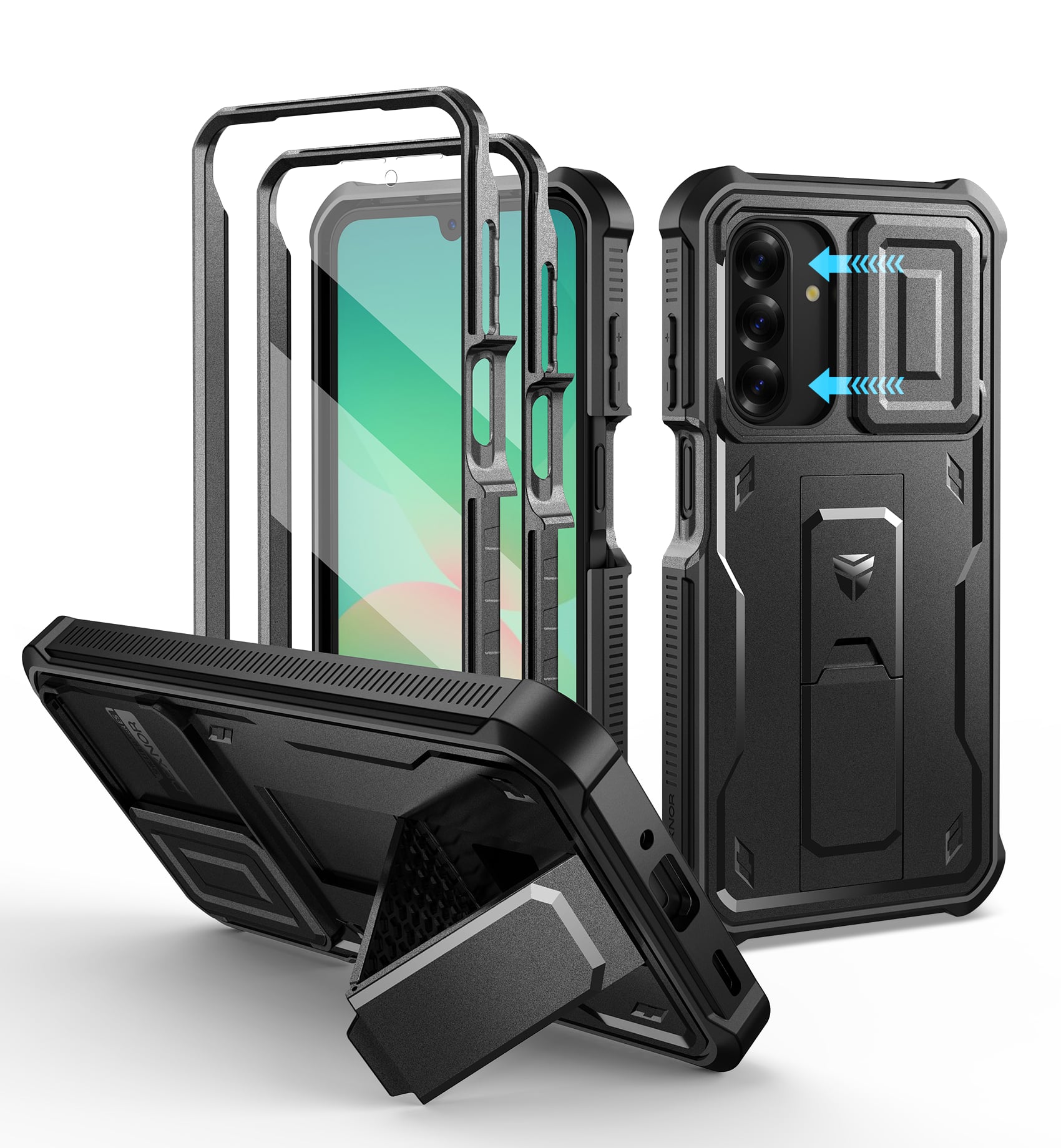 dexnor - for Samsung Galaxy A26-5G Case Heavy Duty Protection Shockproof Phone Case with Screen Protector - Black