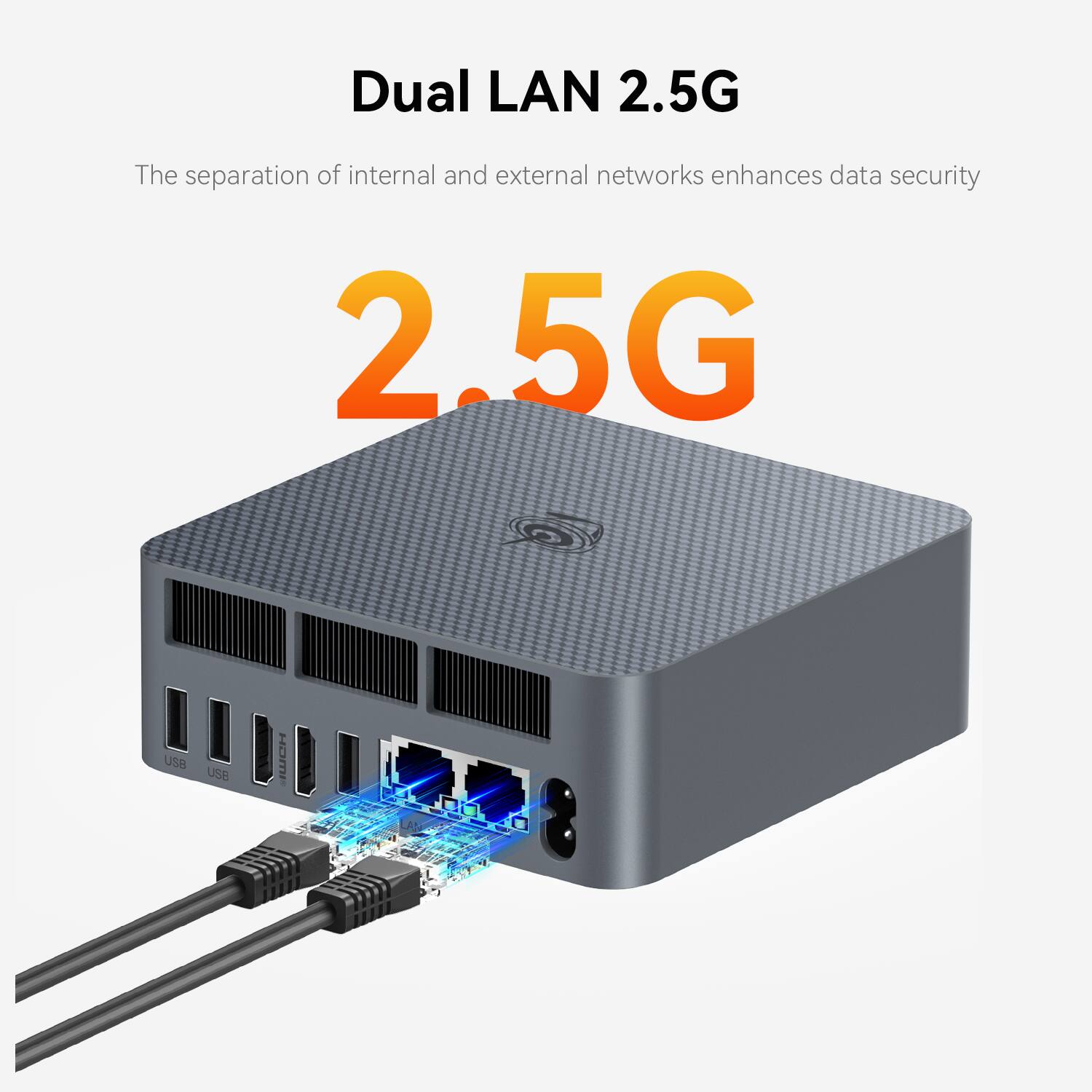 Dual LAN 2.5G  
The separation of internal and external networks enhances data security  
2.5G  
USB  
HOME