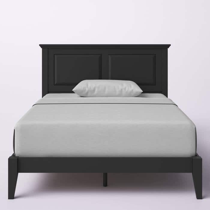 Hivvago - Full Traditional Solid Oak Wooden Platform Bed Frame with Headboard - Black