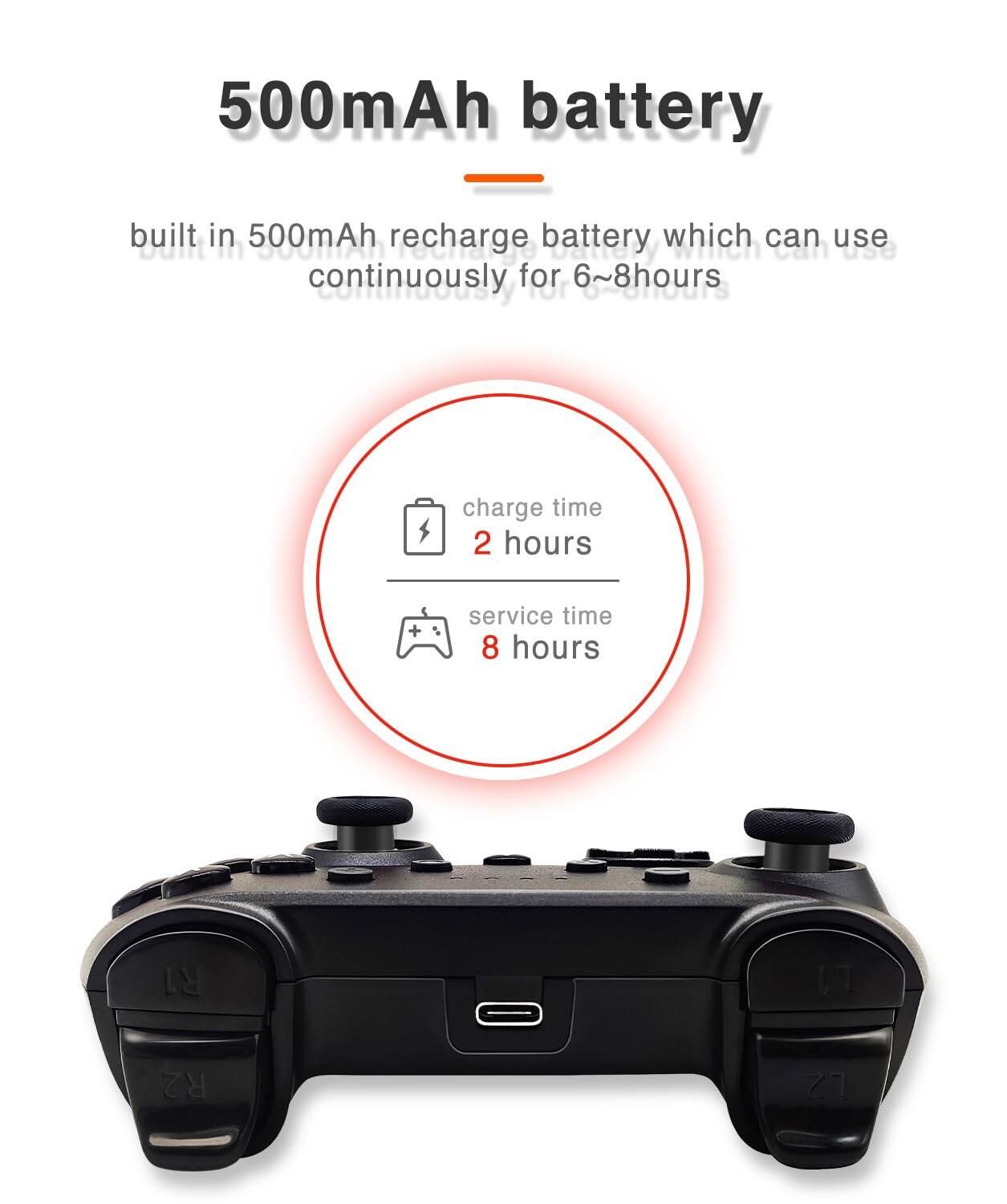 500mAh battery

built in 500mAh recharge battery which can use continuously for 6~8 hours

charge time 2 hours

service time 8 hours