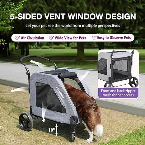 5-SIDED VENT WINDOW DESIGN  
Let your pet see the world from multiple perspectives  

- Air Circulation  
- Wide View for Pets  
- Easy to Observe Pets  

Front and back zipper mesh for pet access  

10"