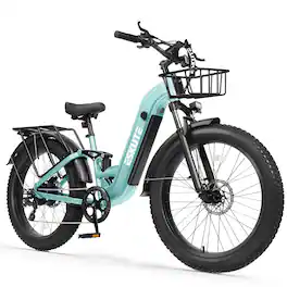 Eskute - 26" Step-Thru Fat Tire Electric Bike, 1500W Peak Motor, 80-Mile Range, Full Suspension - Green
