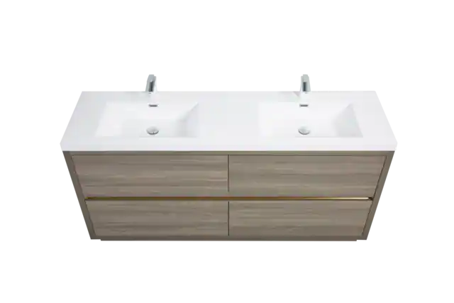 Front. Boyel Living - 72In Freestanding Bathroom Vanity Double Sinks Ash Grey Stone Resin Countertop Soft Close Drawers - Grey Ash.