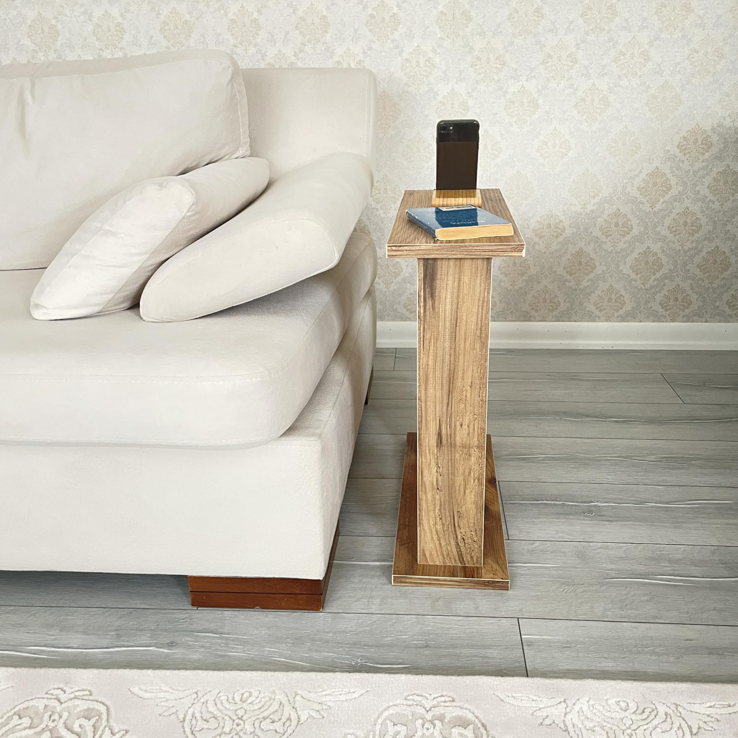 Alt View 1. Fabibe - Very Narrow Side Table for Living Room,  Small Apartment Space Between Chairs Skinny Table for Recliner, Couch,... - White Marble.