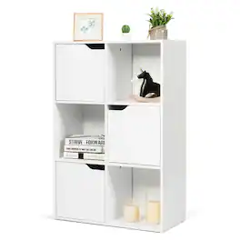 Ecooso - 6-Cube Bookcase Wooden Storage Shelves Organizer Cabinet with 3 Doors for Home Use - White